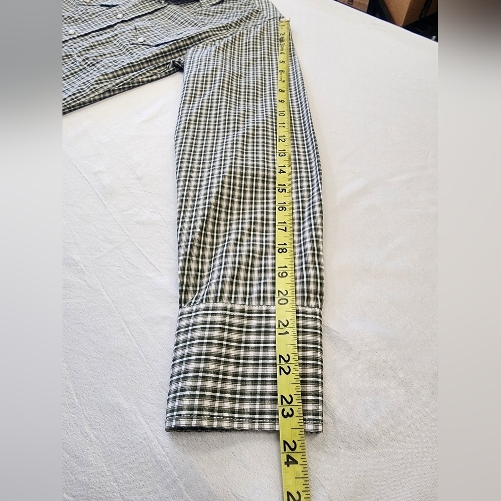 PANHANDLE SLIM Men's Green Western Yoke Pearl Snap Plaid Shirt, sz SM / 14.5 - Picture 7 of 12